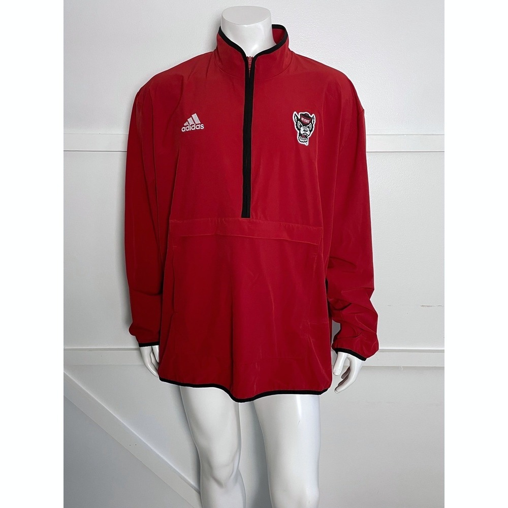 Adidas NC State Wolfpack Mens 2XL Red Quarter Zip Windbreaker Pullover